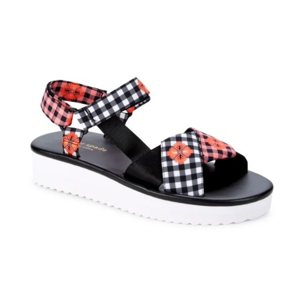 NWO BOX KATE SPADE NEW YORK Gingham Dotty Ankle-Strap Platform Sandals Sz US 8